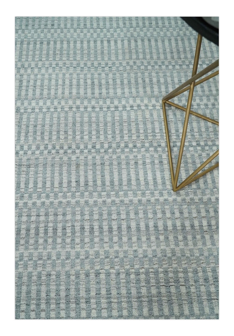 8x10 Hand Made Modern Trellis Ivory and Silver Scandinavian Blended Wool Flatwoven Area Rug | KE28