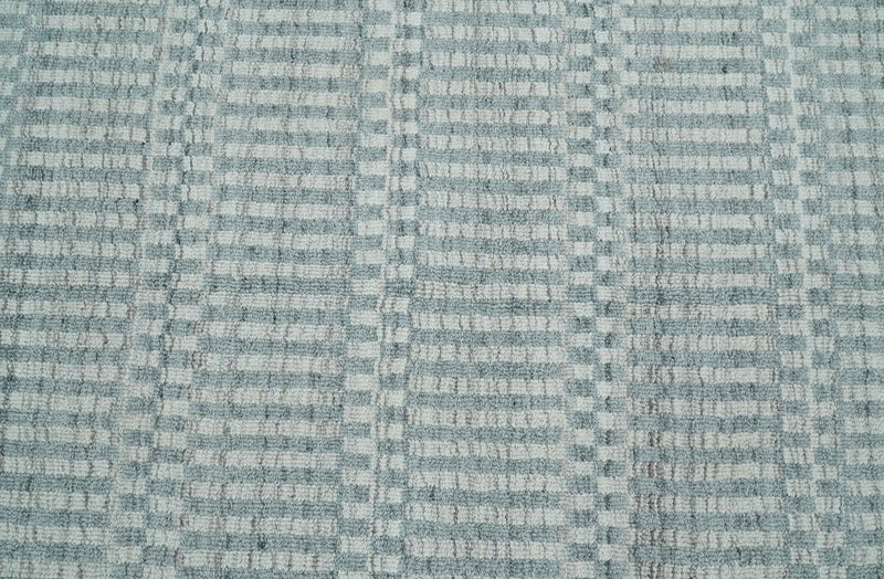 8x10 Hand Made Modern Trellis Ivory and Silver Scandinavian Blended Wool Flatwoven Area Rug | KE28