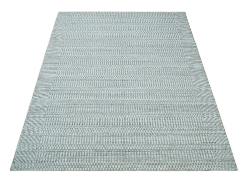 8x10 Hand Made Modern Trellis Ivory and Silver Scandinavian Blended Wool Flatwoven Area Rug | KE28