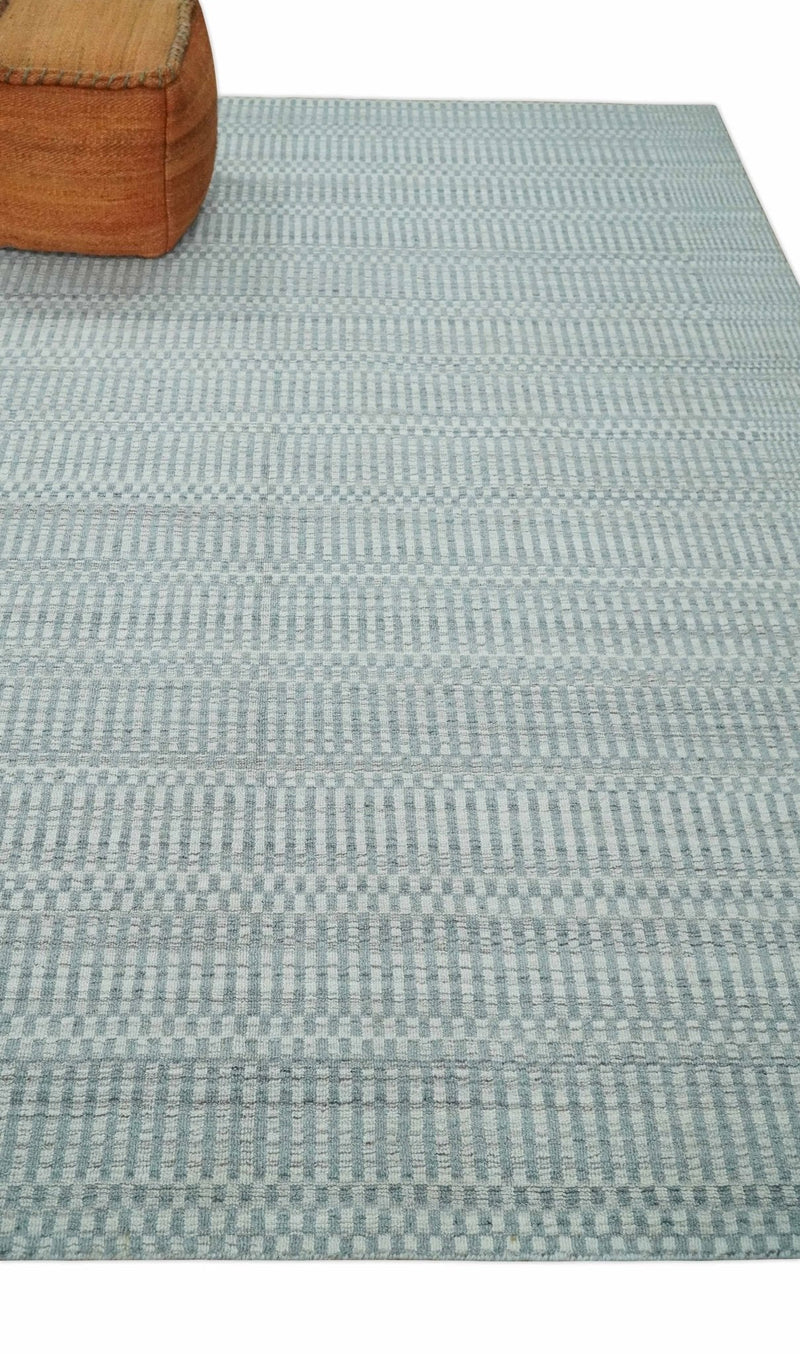 8x10 Hand Made Modern Trellis Ivory and Silver Scandinavian Blended Wool Flatwoven Area Rug | KE28