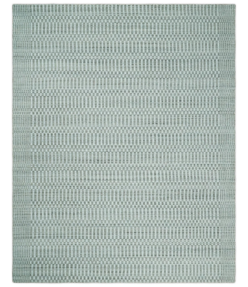 8x10 Hand Made Modern Trellis Ivory and Brown Scandinavian Blended Wool Flatwoven Area Rug | KE7