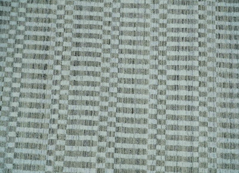 8x10 Hand Made Modern Trellis Ivory and Brown Scandinavian Blended Wool Flatwoven Area Rug | KE7