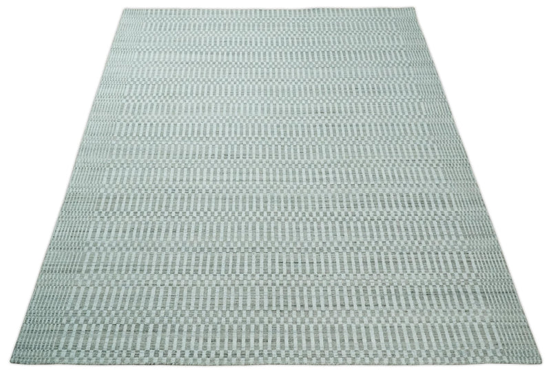 8x10 Hand Made Modern Trellis Ivory and Brown Scandinavian Blended Wool Flatwoven Area Rug | KE7