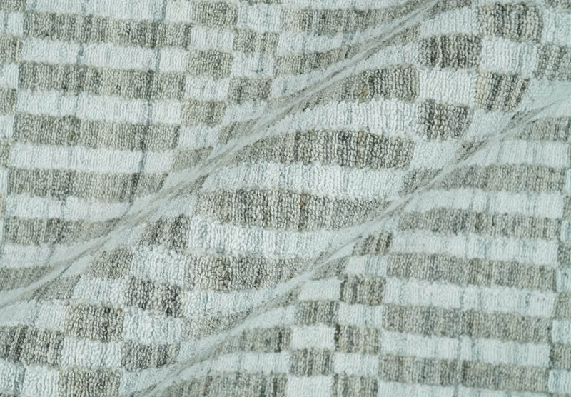 8x10 Hand Made Modern Trellis Ivory and Brown Scandinavian Blended Wool Flatwoven Area Rug | KE7