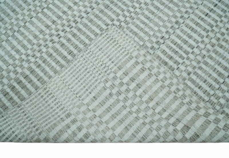 8x10 Hand Made Modern Trellis Ivory and Brown Scandinavian Blended Wool Flatwoven Area Rug | KE7