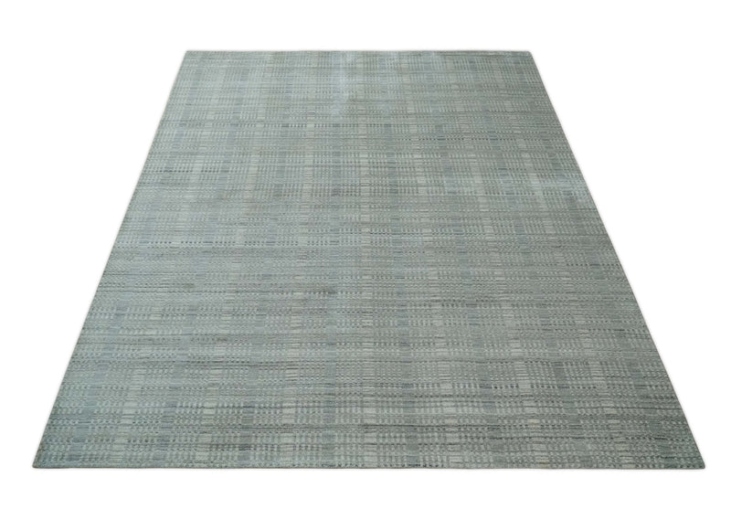 8x10 Hand Made Shaded Scandinavian Beige and Gray Blended Wool Flatwoven Area Rug | KE10