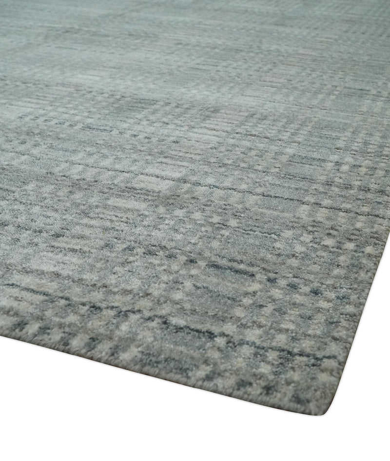8x10 Hand Made Shaded Scandinavian Beige and Gray Blended Wool Flatwoven Area Rug | KE10