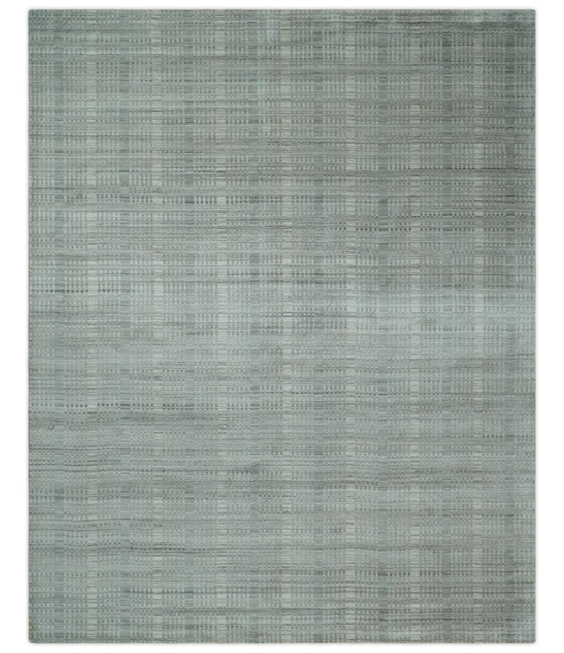 8x10 Hand Made Shaded Scandinavian Beige and Gray Blended Wool Flatwoven Area Rug | KE10