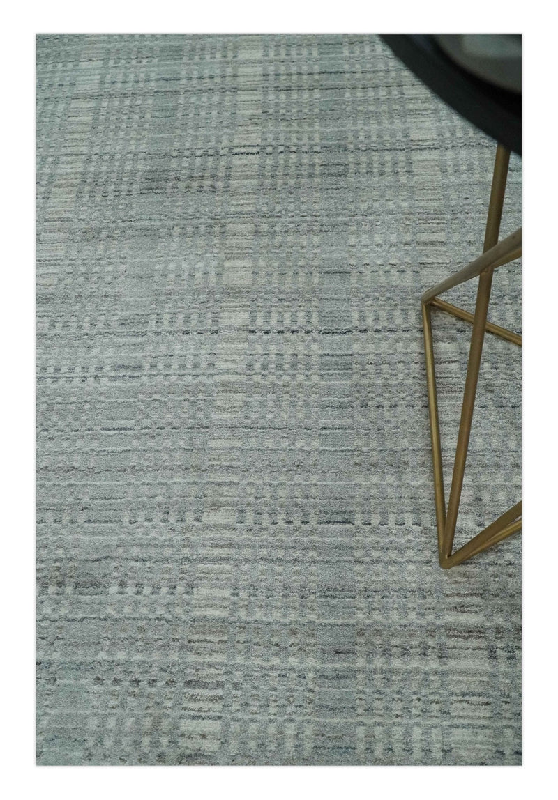 8x10 Hand Made Shaded Scandinavian Beige and Gray Blended Wool Flatwoven Area Rug | KE10
