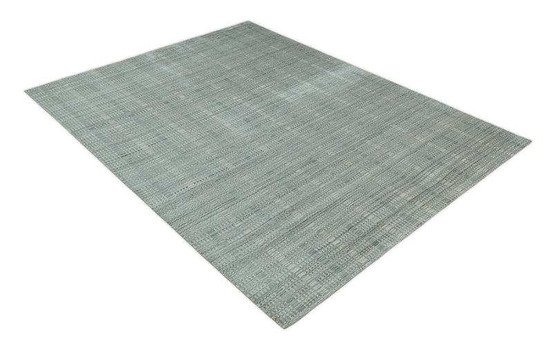 8x10 Hand Made Shaded Scandinavian Beige and Gray Blended Wool Flatwoven Area Rug | KE10