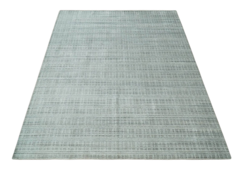 8x10 Hand Made Shaded Scandinavian White, Camel and Gray Blended Wool Flatwoven Area Rug | KE25