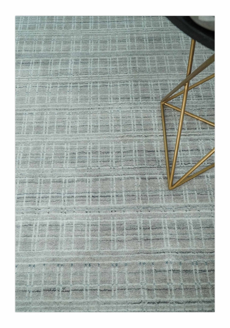 8x10 Hand Made Shaded Scandinavian White, Camel and Gray Blended Wool Flatwoven Area Rug | KE25