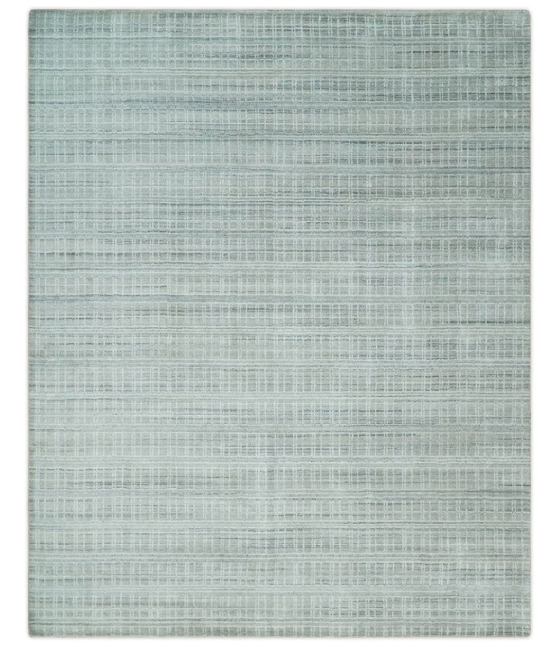 8x10 Hand Made Shaded Scandinavian White, Camel and Gray Blended Wool Flatwoven Area Rug | KE25