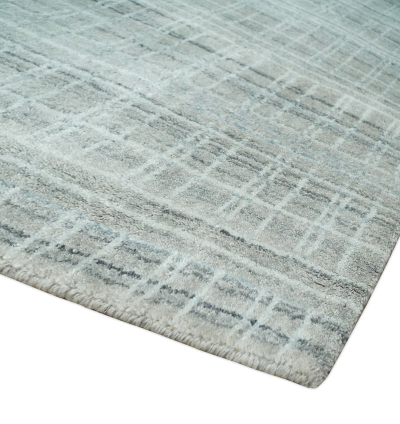 8x10 Hand Made Shaded Scandinavian White, Camel and Gray Blended Wool Flatwoven Area Rug | KE25