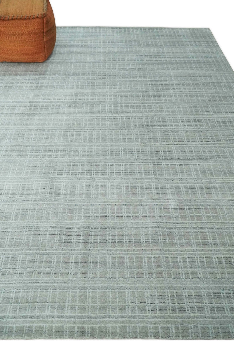 8x10 Hand Made Shaded Scandinavian White, Camel and Gray Blended Wool Flatwoven Area Rug | KE25