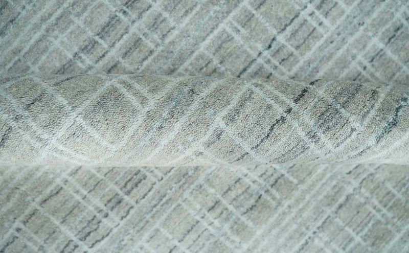 8x10 Hand Made Shaded Scandinavian White, Camel and Gray Blended Wool Flatwoven Area Rug | KE25