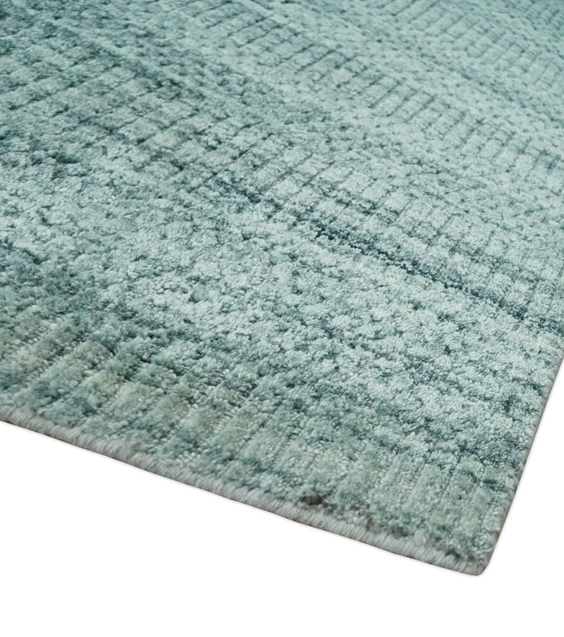 8x10 Hand Made Silver and Teal Solid Scandinavian Blended Wool Flatwoven Area Rug | KE27