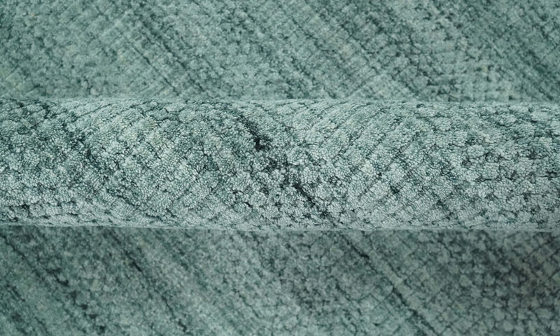 8x10 Hand Made Silver and Teal Solid Scandinavian Blended Wool Flatwoven Area Rug | KE27