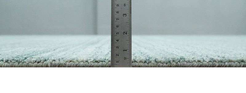 8x10 Hand Made Silver and Teal Solid Scandinavian Blended Wool Flatwoven Area Rug | KE27