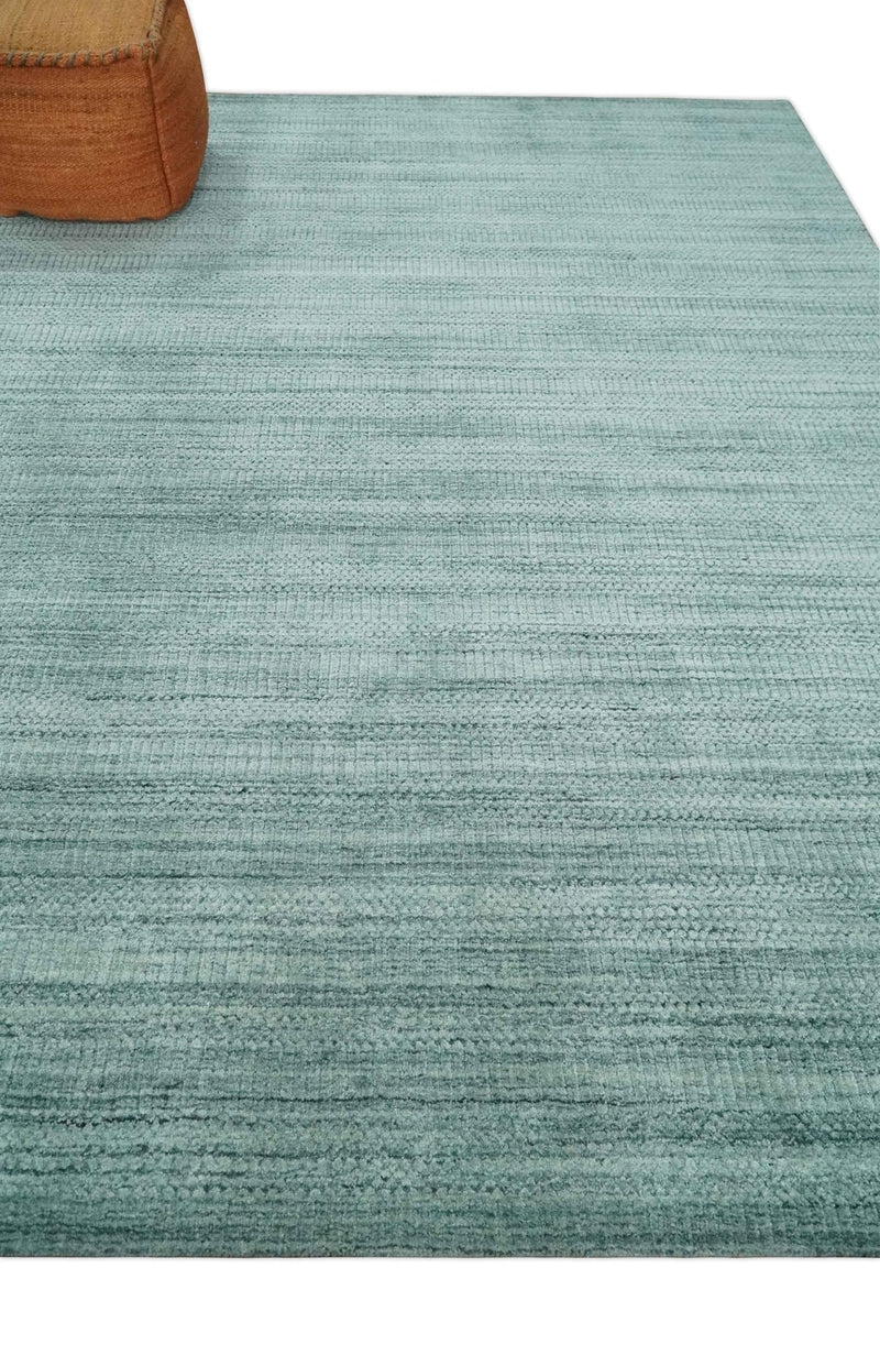 8x10 Hand Made Silver and Teal Solid Scandinavian Blended Wool Flatwoven Area Rug | KE27