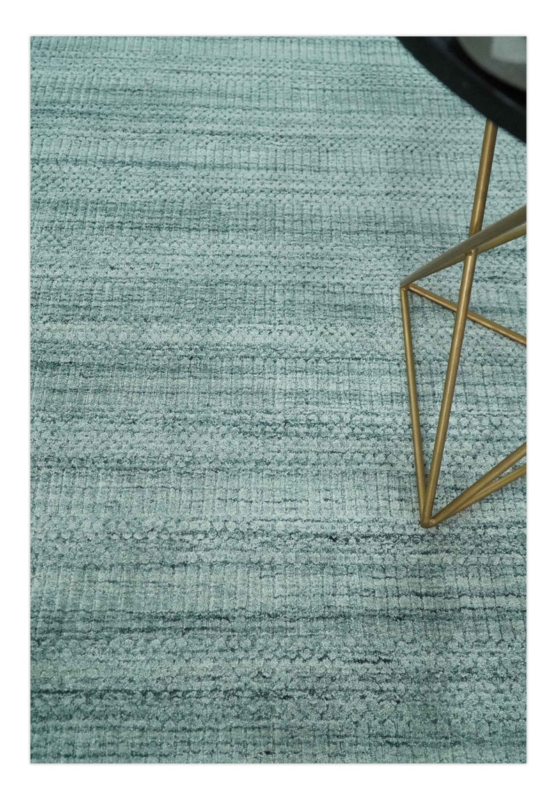 8x10 Hand Made Silver and Teal Solid Scandinavian Blended Wool Flatwoven Area Rug | KE27