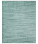8x10 Hand Made Silver and Teal Solid Scandinavian Blended Wool Flatwoven Area Rug | KE27
