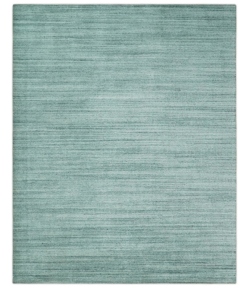 8x10 Hand Made Silver and Teal Solid Scandinavian Blended Wool Flatwoven Area Rug | KE27