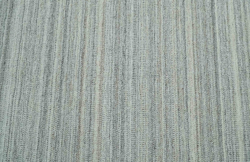 8x10 Hand Made Solid Camel, Ivory and Brown Scandinavian Blended Wool Flatwoven Area Rug | KE24