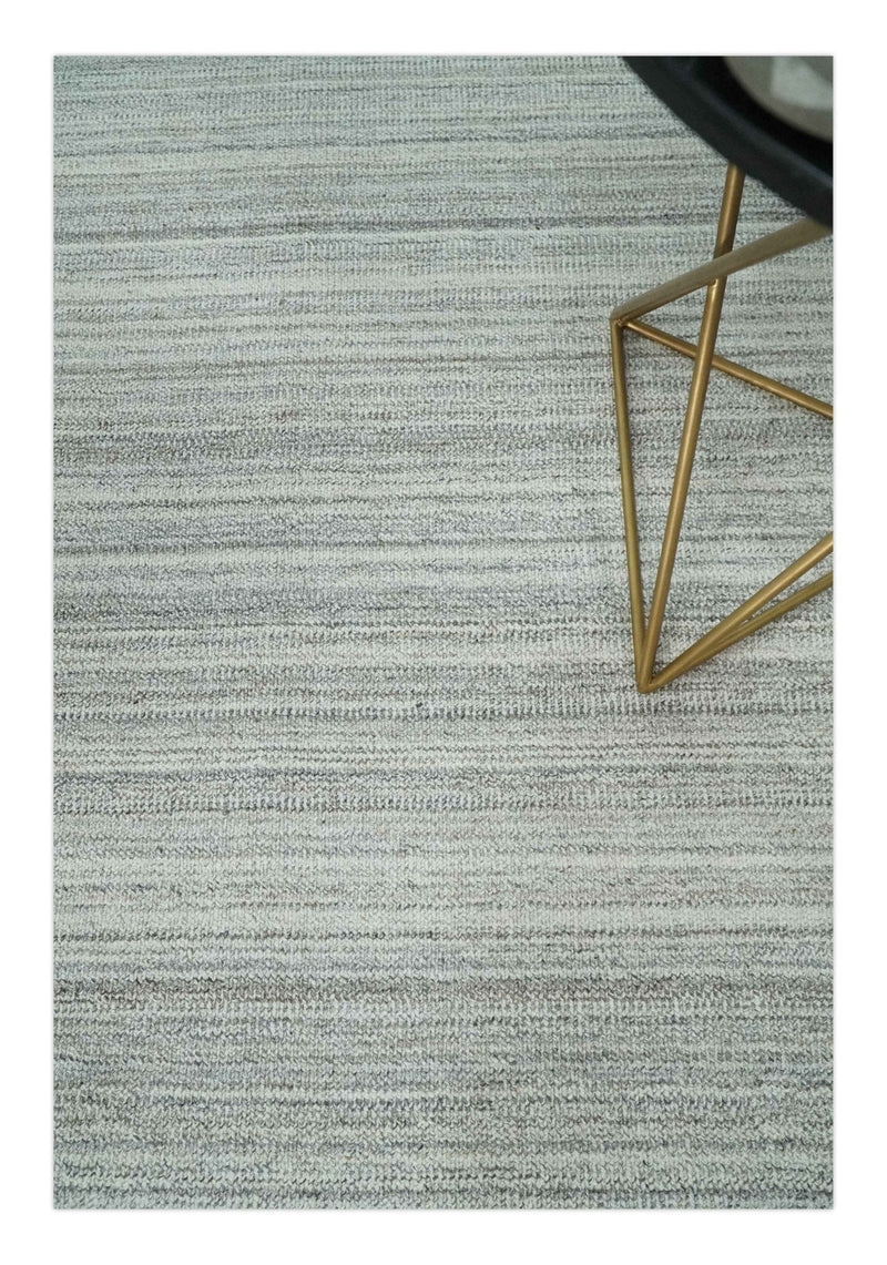 8x10 Hand Made Solid Camel, Ivory and Brown Scandinavian Blended Wool Flatwoven Area Rug | KE24