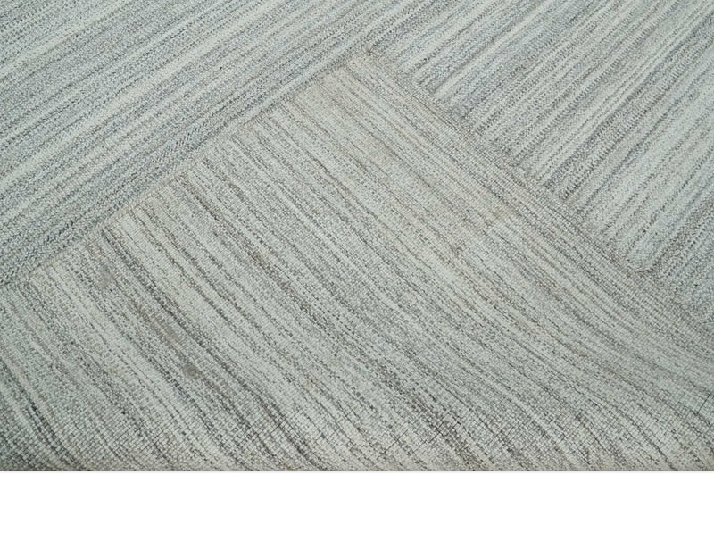 8x10 Hand Made Solid Camel, Ivory and Brown Scandinavian Blended Wool Flatwoven Area Rug | KE24