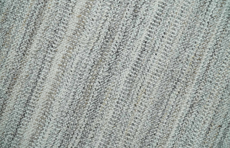 8x10 Hand Made Solid Camel, Ivory and Brown Scandinavian Blended Wool Flatwoven Area Rug | KE24