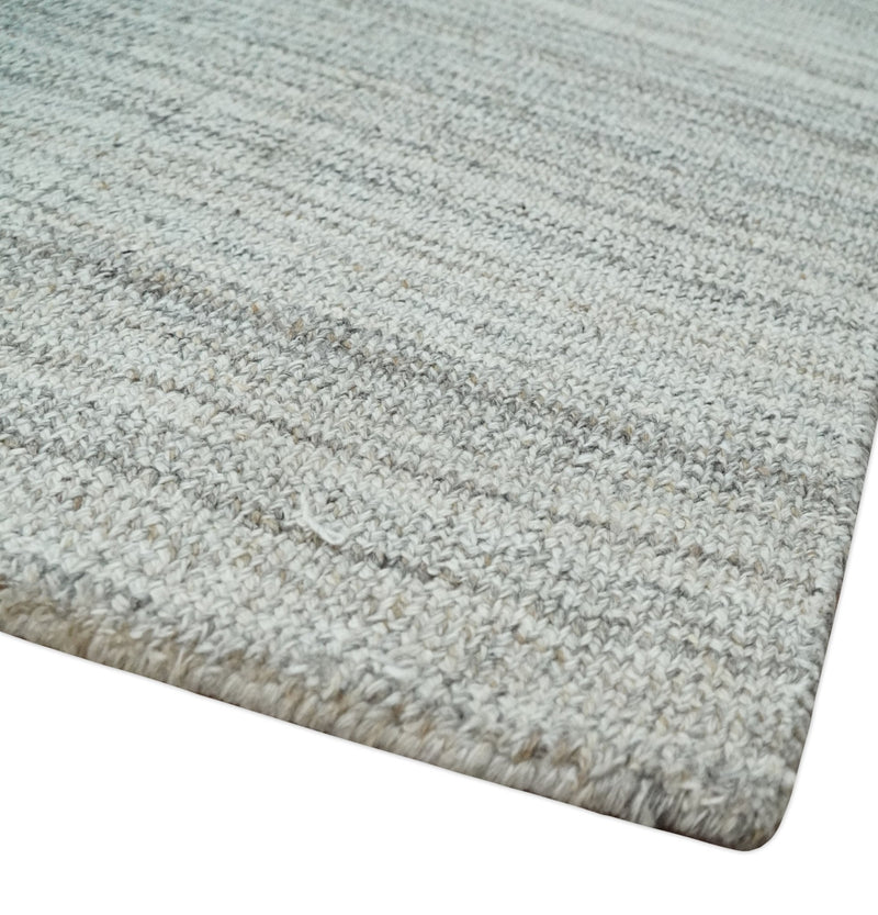 8x10 Hand Made Solid Camel, Ivory and Brown Scandinavian Blended Wool Flatwoven Area Rug | KE24
