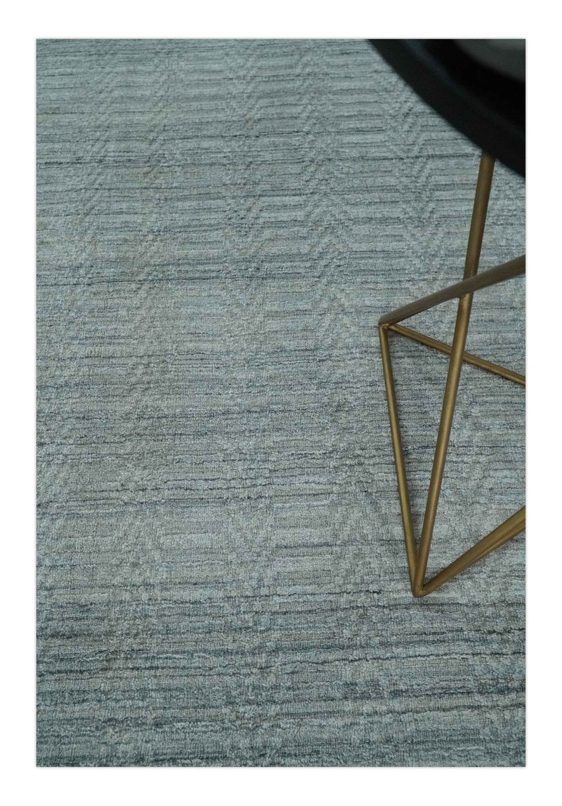 8x10 Hand Made Solid Silver, Gray and Brown Scandinavian Blended Wool Flatwoven Area Rug | KE12