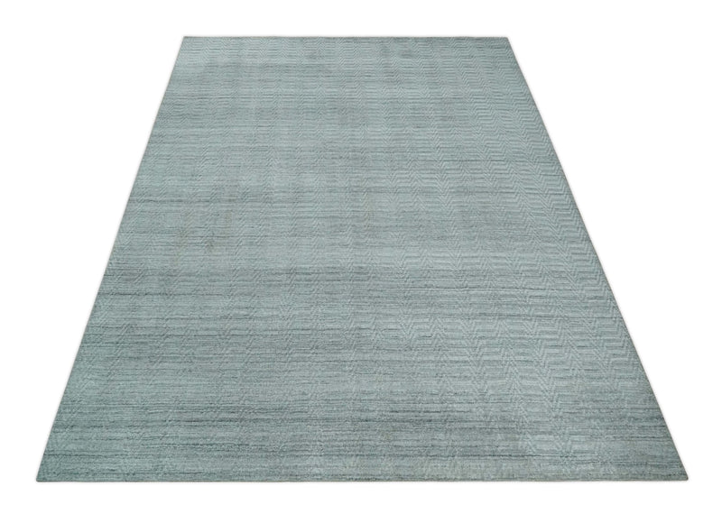 8x10 Hand Made Solid Silver, Gray and Brown Scandinavian Blended Wool Flatwoven Area Rug | KE12