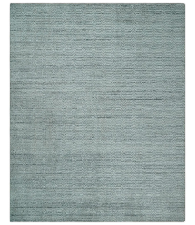 8x10 Hand Made Solid Silver, Gray and Brown Scandinavian Blended Wool Flatwoven Area Rug | KE12