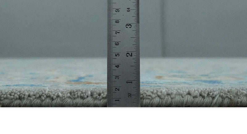 8x10 Hand Tufted Gray, Beige and Accent Blue Traditional Herati Design Wool Rug