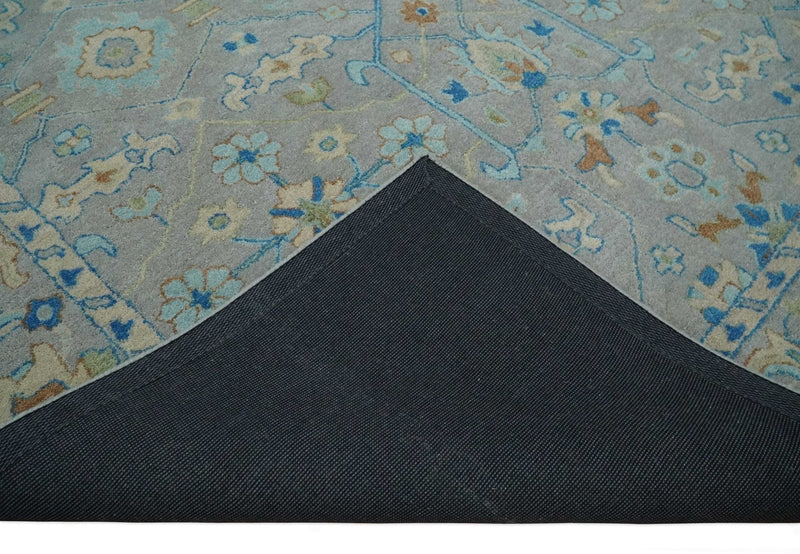 8x10 Hand Tufted Gray, Beige and Accent Blue Traditional Herati Design Wool Rug