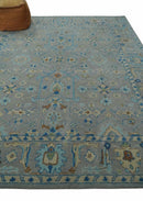 8x10 Hand Tufted Gray, Beige and Accent Blue Traditional Herati Design Wool Rug