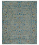 8x10 Hand Tufted Gray, Beige and Accent Blue Traditional Herati Design Wool Rug