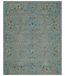 8x10 Hand Tufted Gray, Beige and Accent Blue Traditional Herati Design Wool Rug