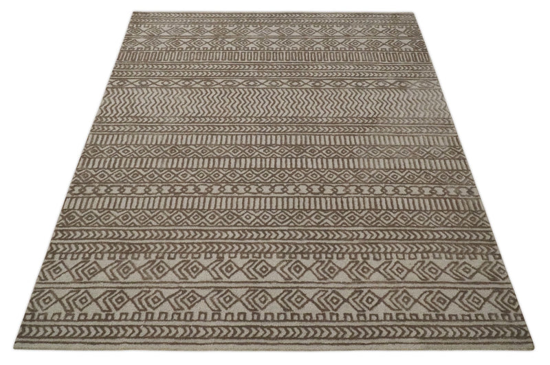 8x10 Hand Tufted Ivory and Bronze Stripes Pattern Rug Multi Size Living Room and Bedroom Rug | TRD6530810S