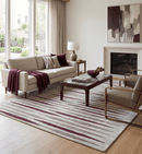 Ivory and Pink Hand Tufted Scandinavian Striped Wool Area Rug 8x10