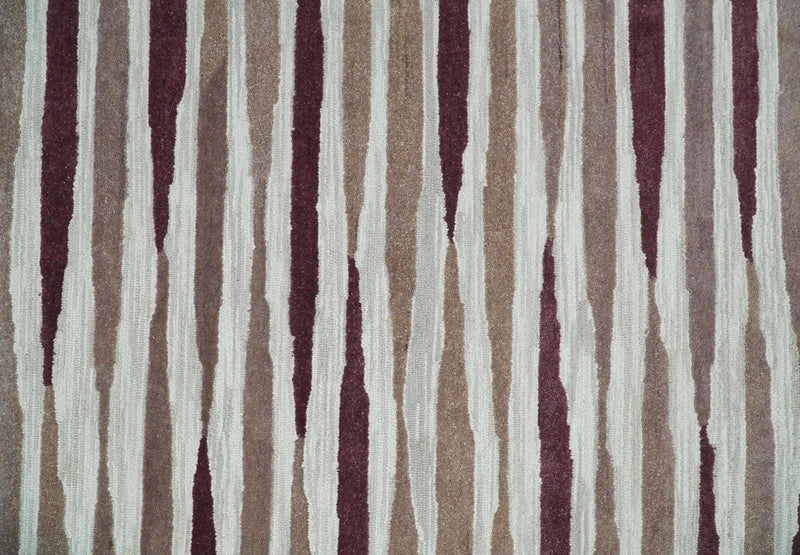 8x10 Ivory and Pink Hand Tufted Modern Scandinavian Stripe Wool Area Rug | YUK2