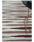 8x10 Ivory and Pink Hand Tufted Modern Scandinavian Stripe Wool Area Rug | YUK2