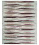 8x10 Ivory and Pink Hand Tufted Modern Scandinavian Stripe Wool Area Rug | YUK2