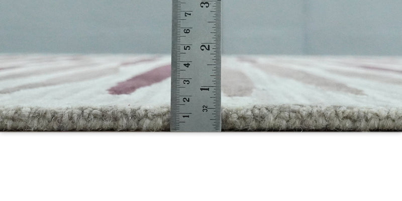 8x10 Ivory and Pink Hand Tufted Modern Scandinavian Stripe Wool Area Rug | YUK2