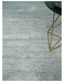 8x10 Ivory and Silver Blended Hand Loomed Modern Scandinavian Art Silk Area Rug by The Rug Decor
