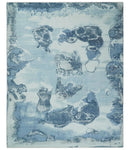 8x10 Ivory, Aqua and Blue Modern Abstract Hand Tufted Wool and Art Silk Area Rug by The Rug Decor