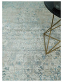 8x10 Ivory, Beige and Blue Traditional Hand Knotted Art Silk Area Rug by The Rug Decor