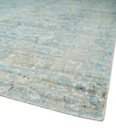8x10 Ivory, Beige and Blue Traditional Hand Knotted Art Silk Area Rug by The Rug Decor
